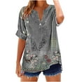 thumbnail image 2 of Xdegoge Short Sleeve Womens Tops Plus Size V Neck T Shirt Floral Printed Summer Tunic Tops Oversized Loose Fit Boho Blouses, 2 of 5