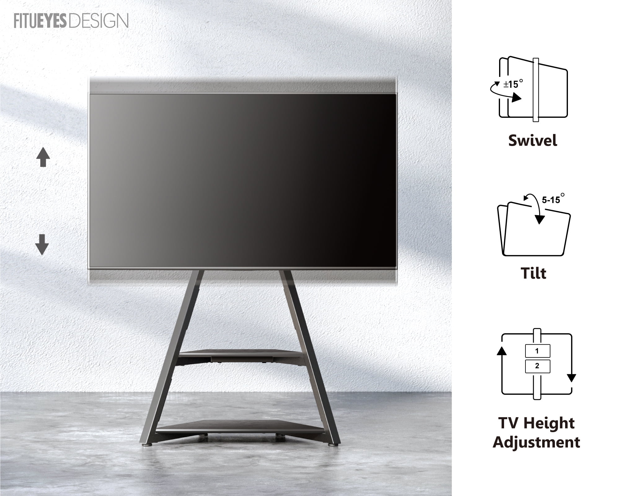 FITUEYES Modern Floor TV Stand Mini Corner Entertainment Center for TVs up to 65”, Black