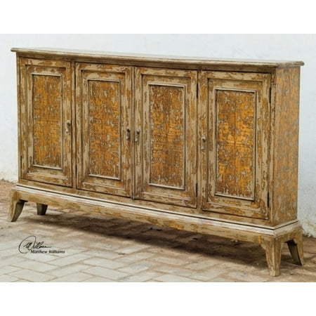 69 Distressed Oatmeal And Honey 4 Door Slim Console Cabinet