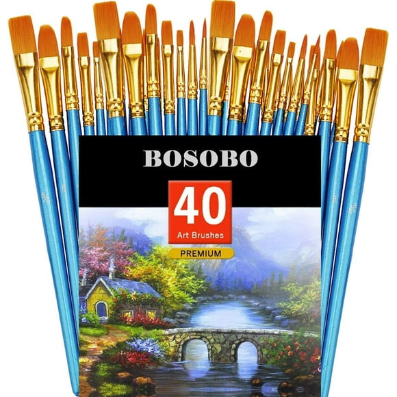 shiyou-Pointed-Round Paint Brush, 4 Sets of 10 Pieces Fine Tip Nylon Hair Miniature Paint Brushes for Acrylic Oil Watercolor Gouache, Artist Face Nail Body, Paint by Numbers, Model Craft & Rock Art
