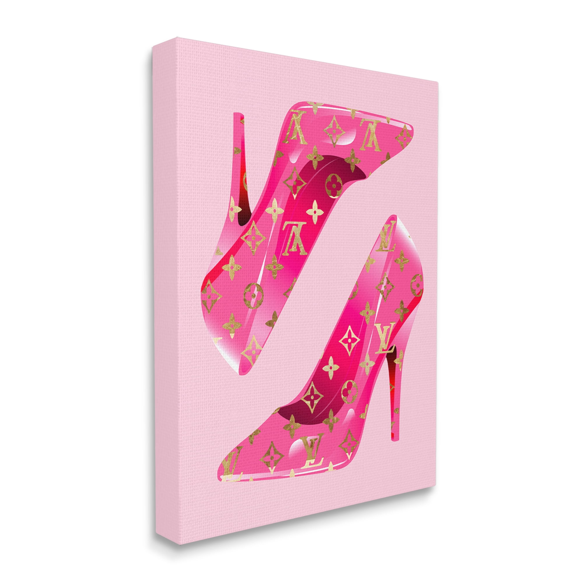 Stupell Industries Pink Glam Logo Shoes Beauty & Fashion Painting Gallery Wrapped Canvas Art Print Wall Art, 36 x 48