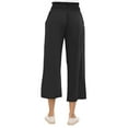 thumbnail image 5 of Linen Pull on Capri Pants for Women Comfy High Waist Bell Bottom Lightweight Cropped Pants Elastic Stretch Dressy Gauchos Pants with Pockets Black M, 5 of 5