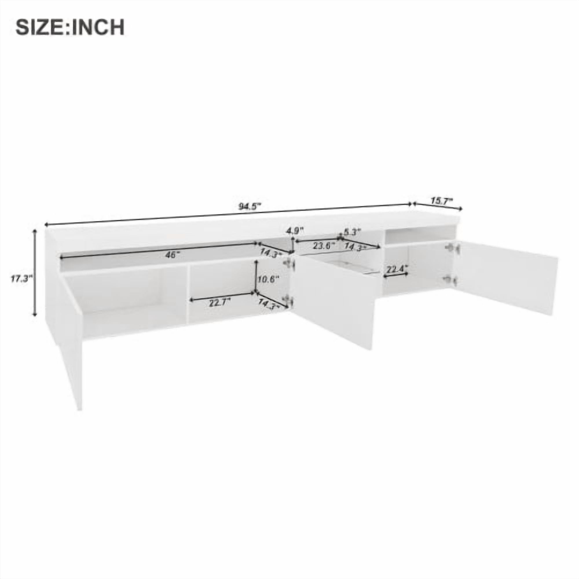 HICOMILA LED TV Stand for 80/90/100 inch TVs, Large Entertainment Center Console Table with 4 Glass Shelves & 2 Storage Cabinets, White
