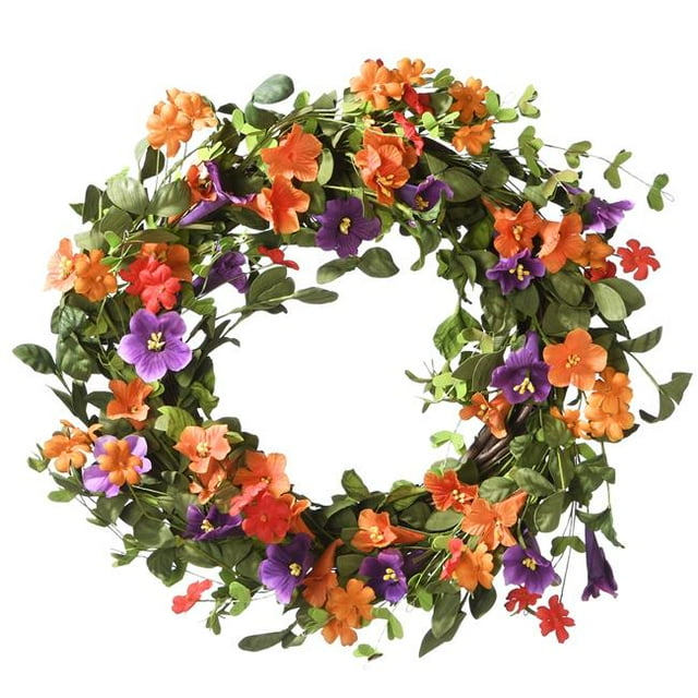 National Tree RAS-CDF5743W-1 22 in. Morning Glory Artificial Floral Wreath, Orange & Green