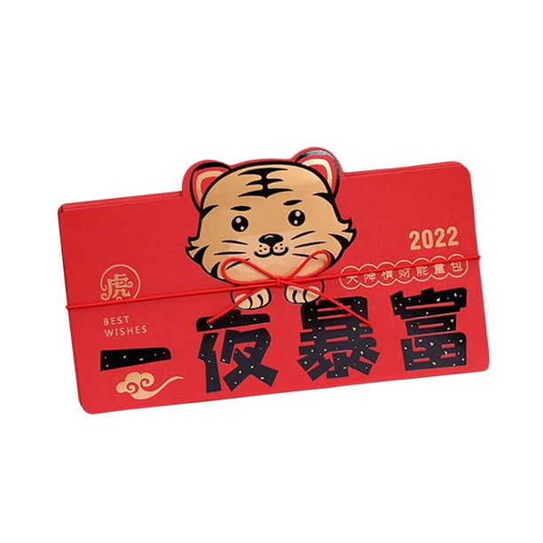 Sobre rojo plegable, paquete rojo, Año Nuevo chino, suerte, con 6 ranuras, Hong Bao para Cabeza de tigre naranja