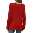 thumbnail image 5 of FRSASU Waffle Knit Tops Women Lace Crew Neck Long Sleeves Shirts Dressy Casual Blouses Basic Red, 5 of 5