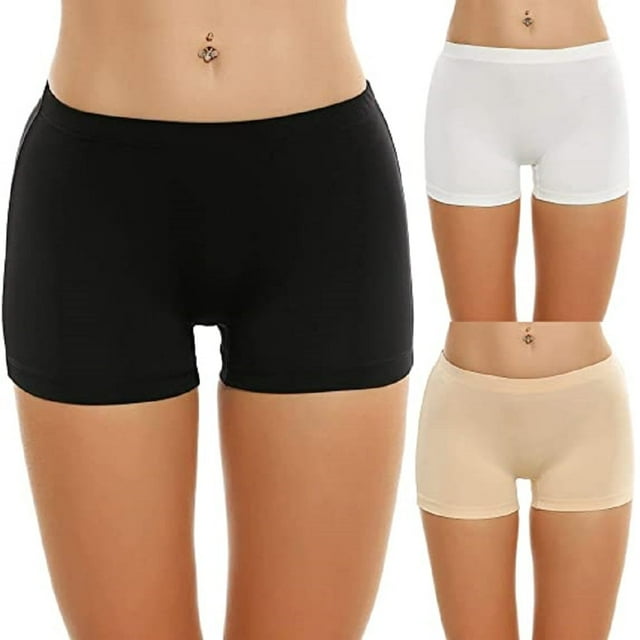 JUNWELL Culottes Shorty pour Femmes Sans Coutures en Nylon Extensible Invisibles Culottes Shorty Boxeurs Lot de 3
