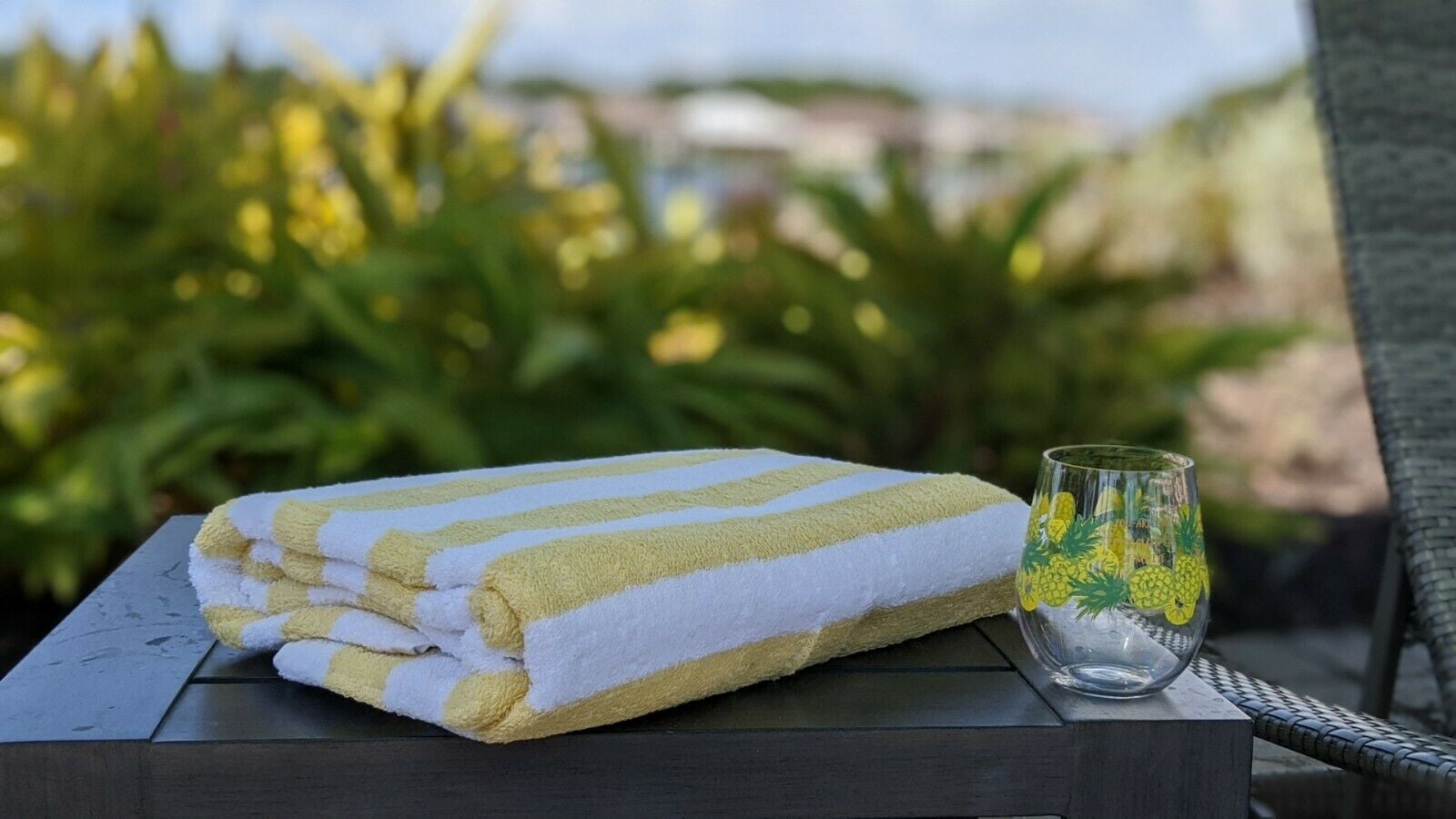 Cabana Beach Pool Spa Towels Striped Yellow/White 100% Cotton 30" x 60"