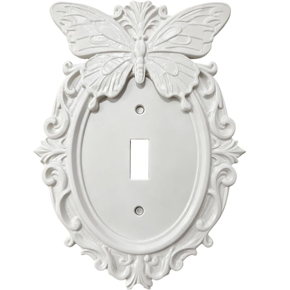3D Butterfly Light Switch Cover, White Vintage Ornate Single Toggle Wall Plate