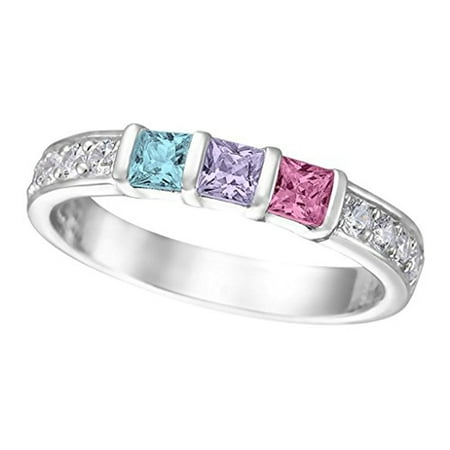 - Family Jewelry Mother's Ring Swarovski Princess Cut 1 to 6 Simulated Birthstones Sterling Silver Size 4
