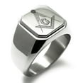 thumbnail image 3 of Stainless Steel Freemasons Masonic Floral Compass Engraved Square Flat Top Biker Style Polished Signet Ring, 3 of 6