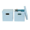 thumbnail image 3 of Household Essentials Storage Bins with Lids and Chromed Grommet Handles, Set of 2, Light Blue Textured Linen Look, Fits Standard Cube Shelves, 3 of 5