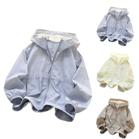 Pretxorve Kids Girls Boys Jacket Solid Zip Up Hooded Light Sun Protection Outerwear Sizes 3-15Y