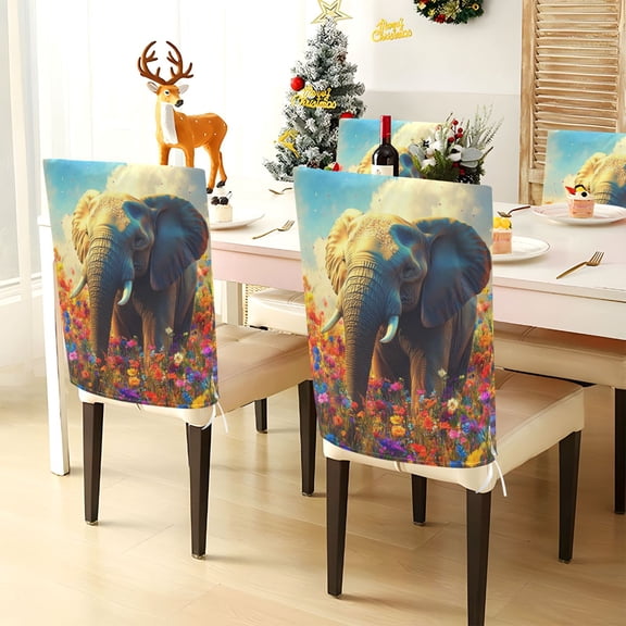 YAZAOO Chair Covers Set Home Kitchen Elephant in Colorful Flowers Party Decor Seat Back Cover Protector