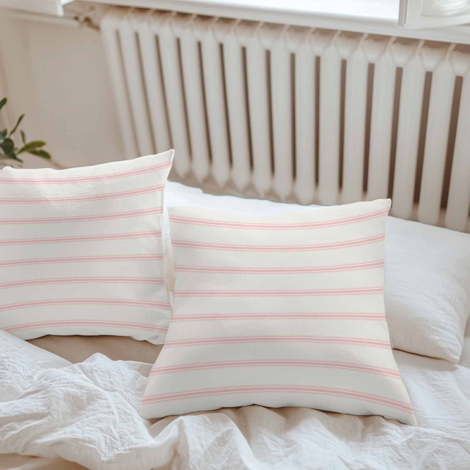 Pink Strips Outdoor Pillow Covers Set of 2 Classic Pink Lines Waterproof Throw Pillow Case Decorative Square Cushion Cover for Patio Couch Garden Balcony, 18"x18"