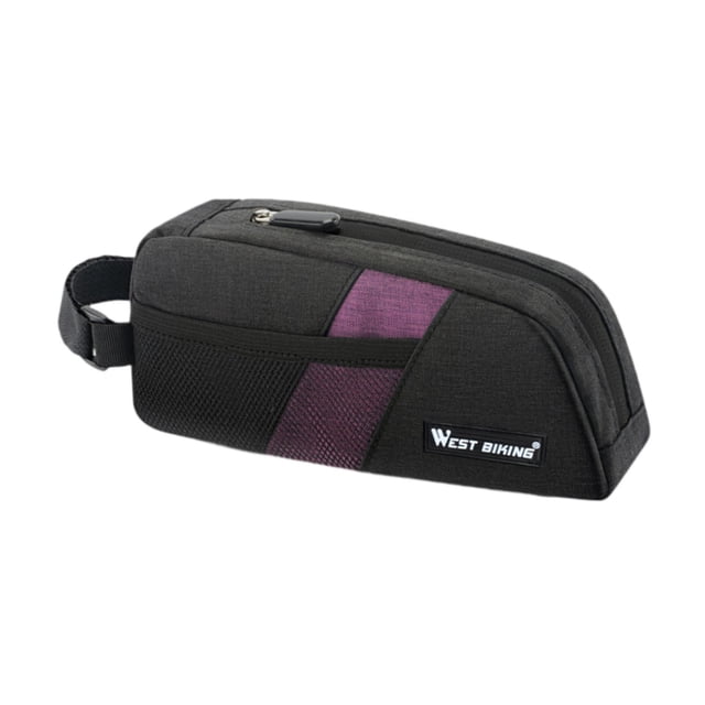 Bolsa para tubo superior de bicicleta, bolsa de almacenamiento para accesorios de bicicleta, bicicleta de carretera, bicicleta de montaña, ligera. Negro púrpura