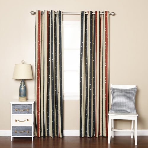 Best Home Fashion, Inc. Metallic Star Room Striped Semi-Sheer Grommet Curtain Panels (Set of 2)