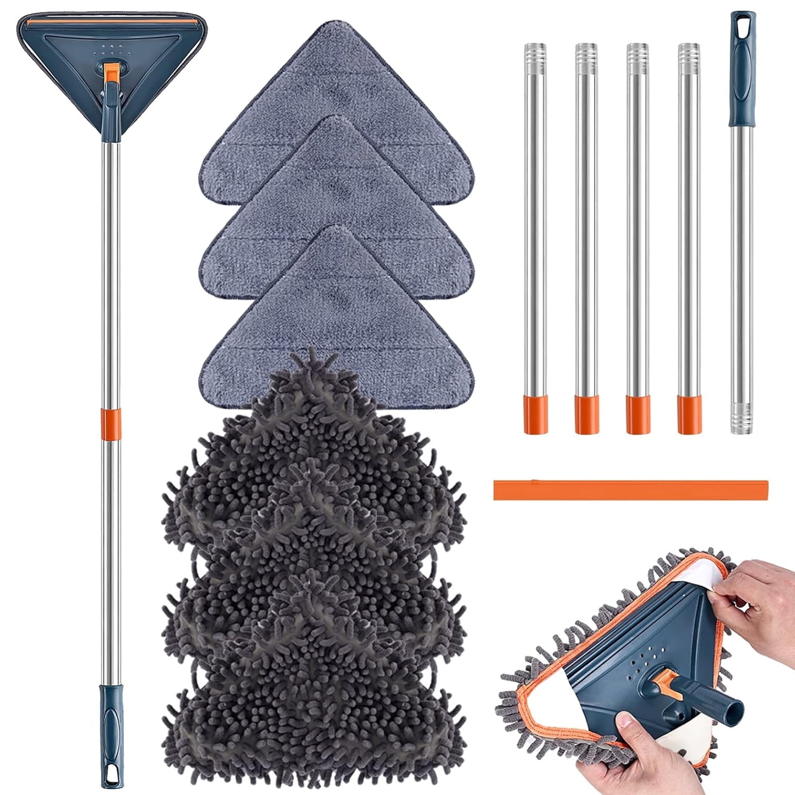 Hinzonek85" Wall Mop Wall Cleaner with Long Handle , 360 Rotating Microfiber Dust Mop Triangle Wet and Dry Dust Mop for Ceiling Window Washer, Cleaning Wall and Baseboard Duster