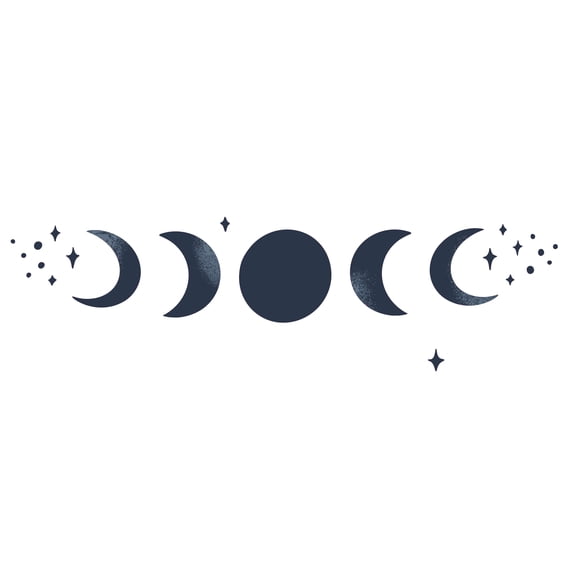 Moon Phases Collection with Stars for Living Room Vinyl Wall Decal - Space Artwork Design for Relaxing Wall Decoration 40" x 12"