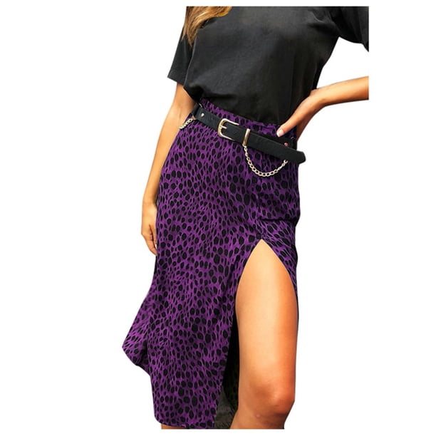 Falda sexy para mujer Cintura alta Estampado de leopardo Adelgazamiento Hendidura Nalgas Falda acampanada Wmkox8yi FGJ590