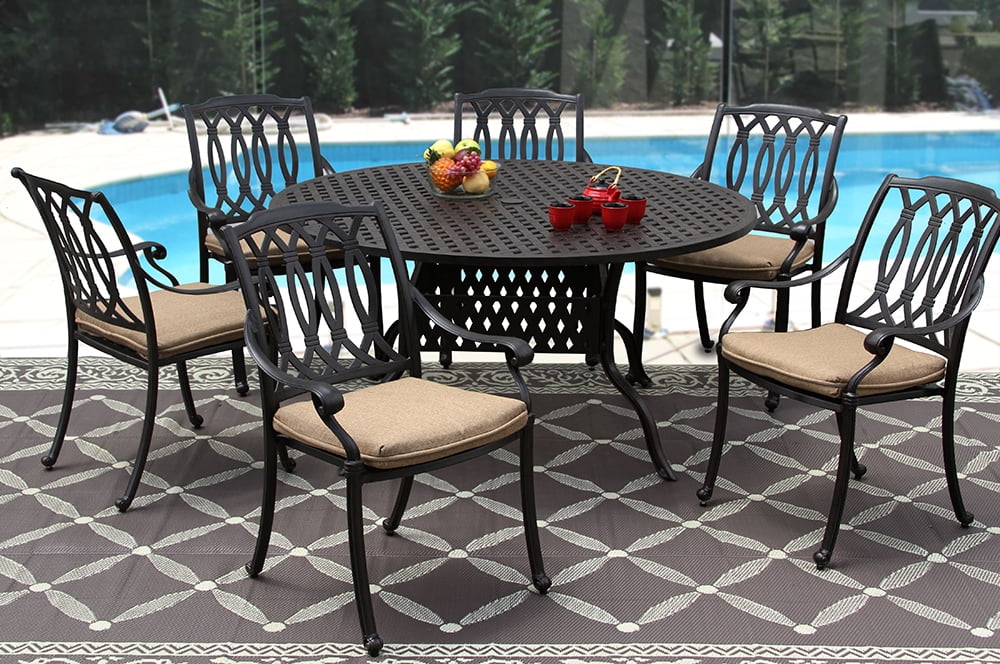 San Marcos Outdoor Patio 7pc Set 60 Inch Round Dining Table