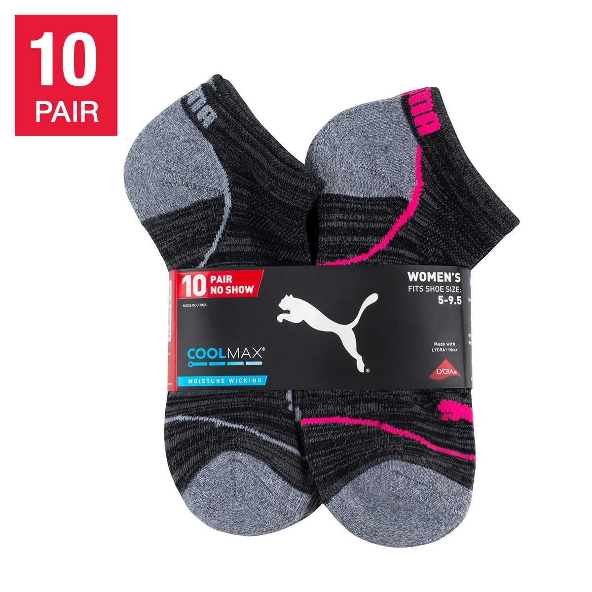 PUMA Womens Comfort Toe No Show Socks, 10 Pair, One Size Fits Shoe Sizes  5-9.5, Moisture Wicking - Walmart.com
