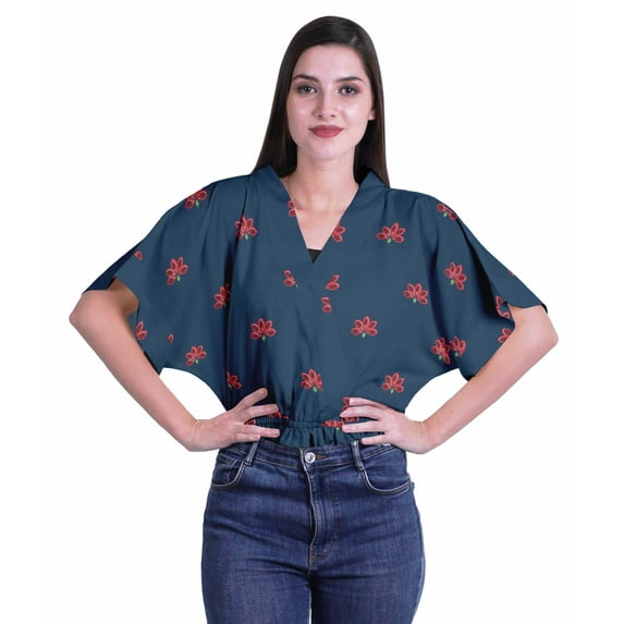 Moomaya Womens Wrap Top Printed V-Neck Short Wrap Blouse Casual Clothing