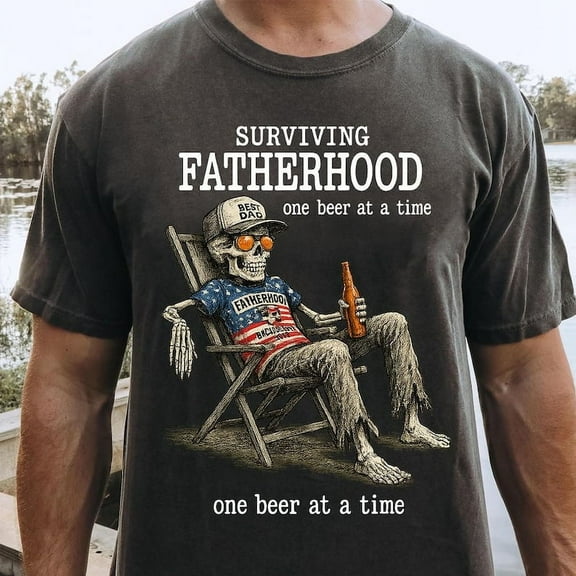 Surviving Fatherhood One Beer at a Time T-shirt, Skull Dad Shirt, Funny Dad T-shirt TH070601