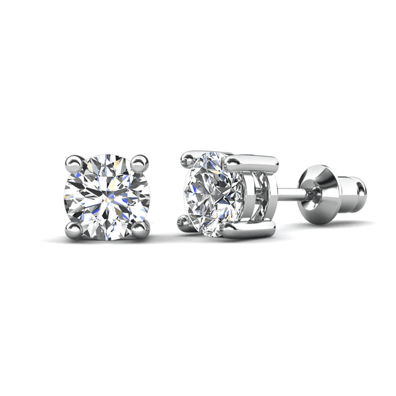 Cate & Chloe Mia 18k White Gold Plated Stud Earrings with 2ct Simulated Diamonds Gift for Women