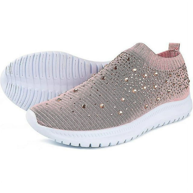 Women's Mesh Walking Shoes, Rhinestone Mesh Slip-on Walking Shoes