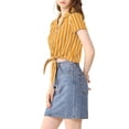 thumbnail image 5 of INSPIRE CHIC Women's Stripe Button up Short Sleeve Tie Front Short Shirts L Yellow, 5 of 8