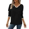 thumbnail image 4 of UVEASISHA Womens Pullover Sweaters Scallop Trim T Shirt V Neck Long Sleeve Ribbed Knit Shirts Dressy Casual Tunic Sweaters Soft Comfy Jumper Tops Black XL, 4 of 8