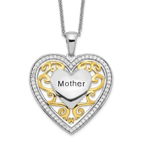 Auriga Fine Jewelry 925 Sterling Silver Gold-plated Mother Heart Necklace 18" Valentine's Day Gift for Women