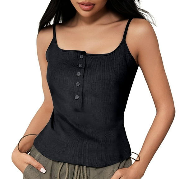 Lixiuxyad Trend Summer Tank Tops Shoulder Strap Chest Pad Vest For Women Design Square Collar Threaded Camisole Slim Fit Outer Wear Bottoming