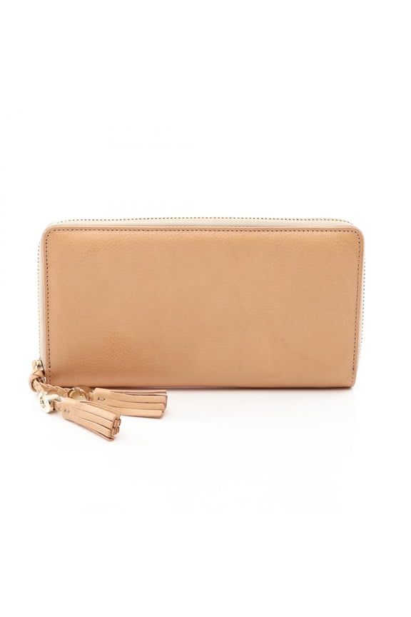 Pre-Owned Gucci GUCCI Tassel Round Long Wallet, Leather, Women's, Beige, 261393