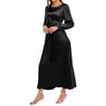 thumbnail image 6 of KelaJuan Women's Fall Midi Dress Long Sleeve Tie Knot Front Solid Color Satin Dress Long Flowy Dress, 6 of 6