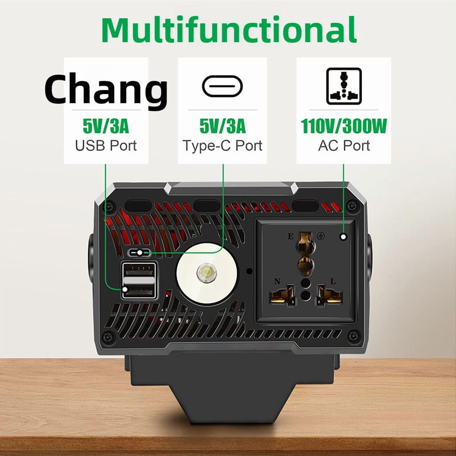 300W Power Inverter Compatible with EGO 56V Battery, DC 18V to AC 110V Portable Power Station Generator for Emergency Power