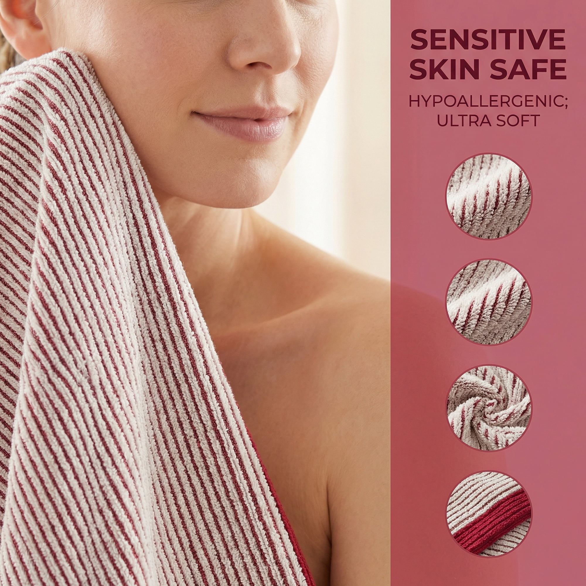 Unique Bargains Soft Highly Absorbent Cotton Striped Bath Towel 2 Pack Red/Blue 55"x28"