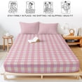 thumbnail image 5 of Twin Sze Fitted Sheet Set - Pink 2 Piece Bedding Sets 16" Deep Pocket Fitted Sheet with 1 Pillowcase, Grid Checkered Plaid Gingham Lattice Trellis Brushed Microfiber Hotel Luxury Bed Sheets, 5 of 9