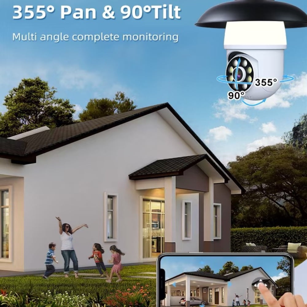 Light Bulb Security Camera with Flood Light 1080P 2.4GHz Wireless WiFi Light Socket Security Cameras, 355° Pan/Tilt  Human Motion Detection Alarm Colour Night Vision Works with Alexa