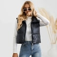 thumbnail image 4 of Women's Padded Vest Lightweight Stand Collar Sleeveless Short Warm Vest Drawstring Hem Zipper Closure Casual Gilet for Autumn Winter, 4 of 8