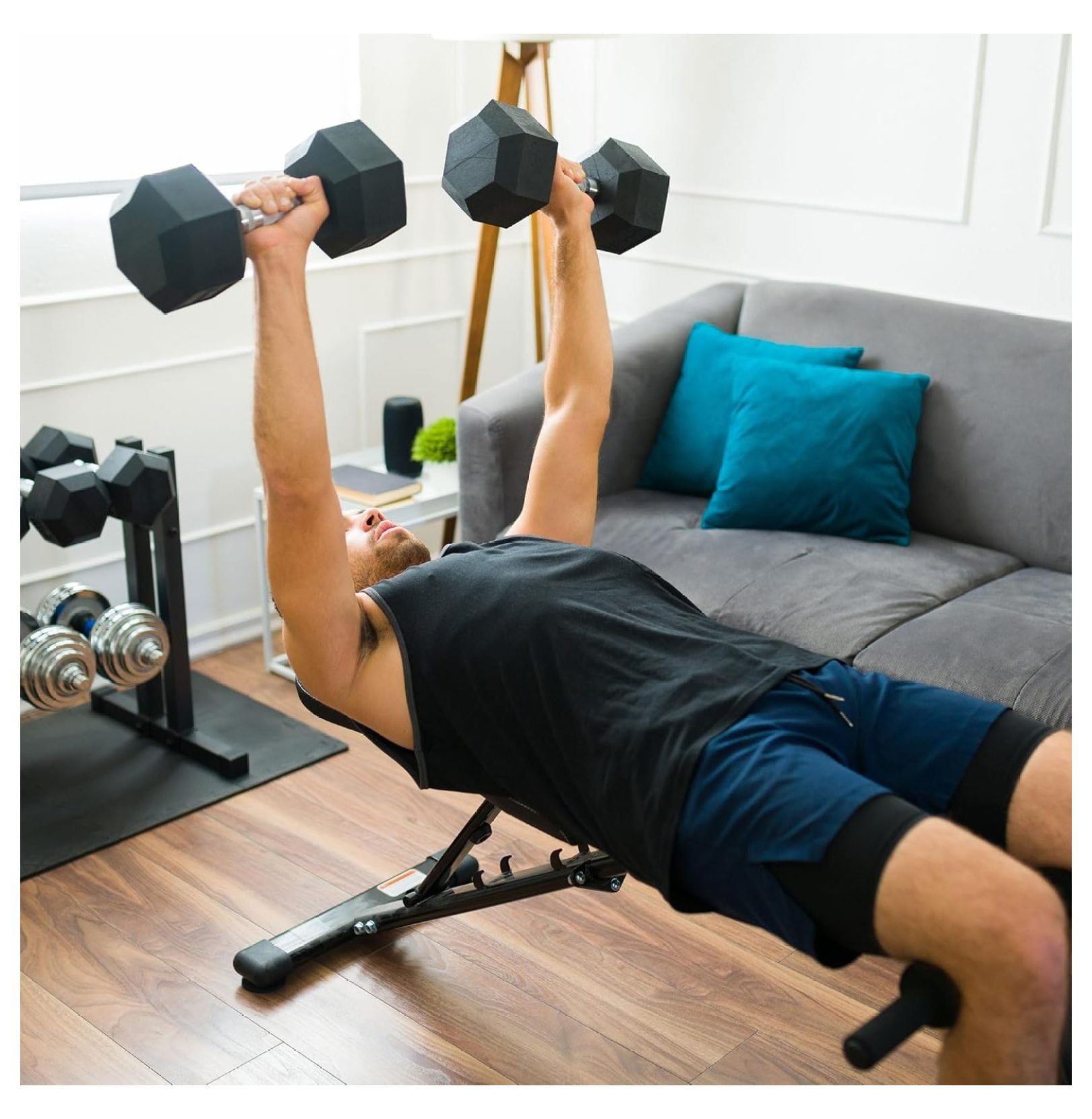 Iron Hexagonal Cast Exercise Dumbbell Free Weight with Contoured Textured Grip for Home Gym Exercise and Strength Training