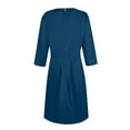 thumbnail image 5 of LISTHA Vintage Midi Dresses for Women Modest 3/4 Sleeve Crew Neck Wrap Dress A Line Pleated Wedding Guest Dress with Pockets Dark Blue L, 5 of 6