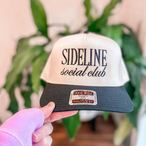 Sideline Social Club Hat, Embroidered Baseball Cap , Custom Embroidered Hat Snap back, Women's Canvas Trucker Hat, Personalized New Mom Gift
