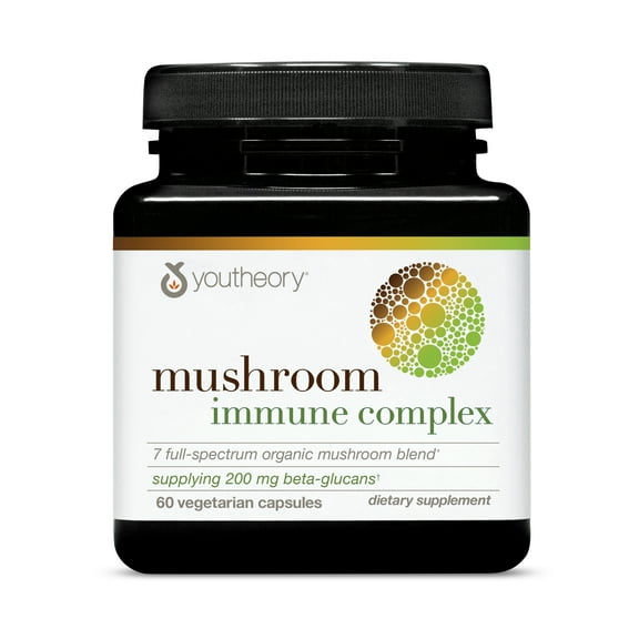 Youtheory Mushroom Immune Complex, 7 Full-Specturm Organic Mushroom Blend, 60 Vegetarian Capsules