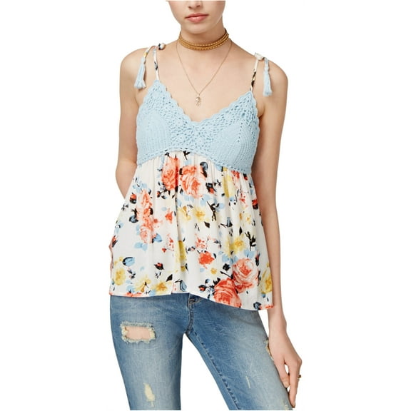 American Rag Womens Crochet Trim Knit Blouse, Blue, Medium