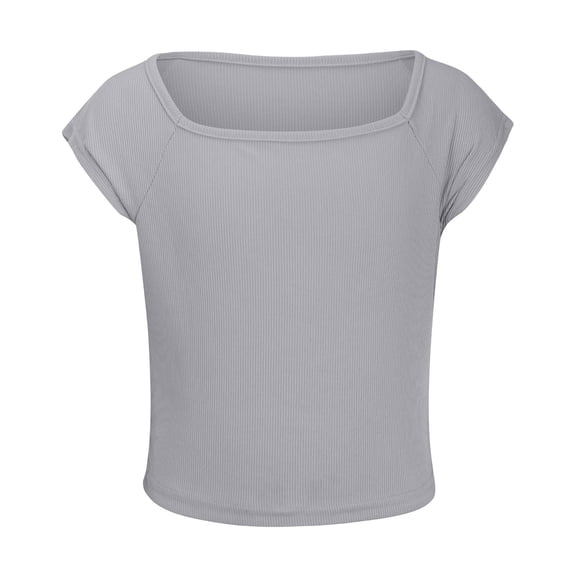 ZXLBBD Girls T Shirts Ribbed Knit Crop Top Short Sleeve Tee Square Neck Raglan Basic Casual Shirt for Kids Toddler Youth Summer Tees Tops