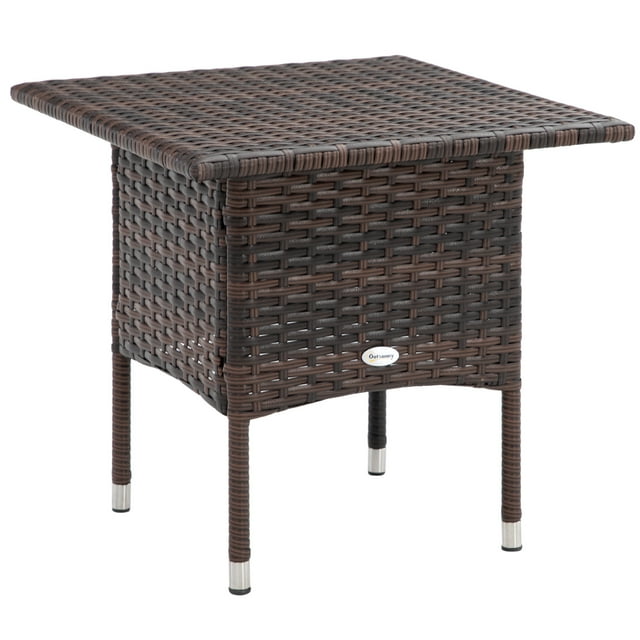 Outsunny Table d'Appoint en Rotin avec Dessus Entièrement Tressé, Table Basse d'Extérieur, Brun