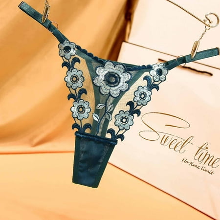 

Idoravan Women s Underwear Clearance Womens Perspective Embroidered Panties Sexy Diamond Belt Can Control Sexy Tulle Thong