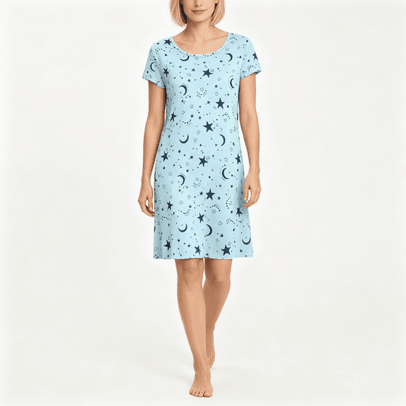 CAZOFW Womens Nightgown,Printed Short Sleeve Loose Sleepshirts Casual Home Dress Sizes S-XL